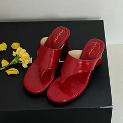 Red Footwear Round Heels Slippers Flip flops Elegant Heeled Sandals Slides