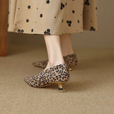 Real sheep leather leopard pointed toe slip on pumps