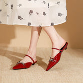 Low Shoes Ladies' Slippers Pointed Toe Butterfly-Knot Flat PU Rubber Strange Style Shoes Woman Butterfly-Knot Slipp