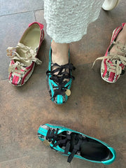 Lolita Square Toe Purple Flat Ballet Shoes Straps Bow Color Matching Mary Jane Shoes