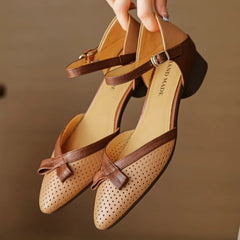 Plus size 34-41 sheepskin hollow-out mix color patchwork ankle strap flats sandals round toe elegant daily shoes