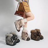 Furry Lace Up Snow Boots Concise Height Increase Shoes Thick Sole Warm Cotton Short Booties Zapatos De Muje