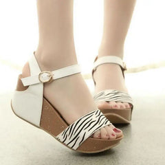 Genuine Horsehair High-heeled Thick-soled Leopard-print Roman Slope-heeled Sandals 32 33 Small Size Shoes