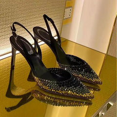 Rhinestones Gradient Slingbacks Bling Crystal Banquet Stiletto High Heels Party Prom Shoes