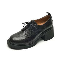 Womens Cowhide Lace Up Flat Shoes Oxford Round Toe Retro British High-Quality Soft Comfortable All Season Daily Shoes