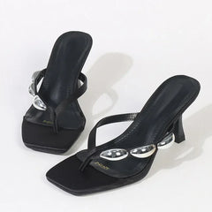 Metal Narrow Band Flip Flops Slippers Party Low Heels Gladiator Slide Sandals Mules Shoes