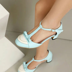 Low Sandals Woman Leather Block Heels Shoes Closed Toe Buckle Strap Suit Beige Mary Jane Low-heeled Chunky Hi