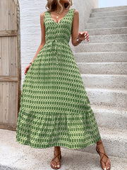 Ashlyn V-Neck Tiered Maxi Dress - Green