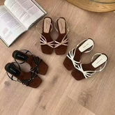 Kitten High Heels Open Toe Sandals Cross Narrow Band Low Slippers Stylish Comfortable Multi-work Shoes Flat Heels