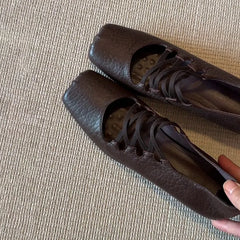 Sheepskin Square Toe Slip-on Pumps Elastic Band Cross Strap Wedge Med Heel Casual Daily Dress Heels Shoes Fashion