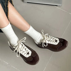 Retro Design Casual Flat Casual Sports Single Shoes Shallow Mouth Versatile Comfortable Lace Up Sneakers