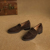 Kid Suede Penny Loafers Handmade Leisure Slip-on Creeper Flats Brown Size 34-43