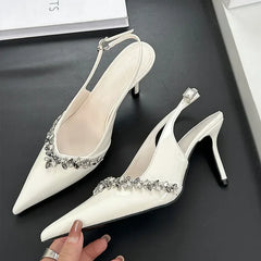 Crystal Pointed Toe High Heels Elegant Party Brand Slingbacks Sandals
