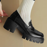 genuine leather chunky heel platform moccasins round toe high quality soft comfortbale loafers shoes hot