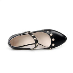 Big Size Shoes Woman Footwear Rivets Studs Large Size Dress PU TPR Med Rome Hoof Heels Rivets Studs Big Size Shoes