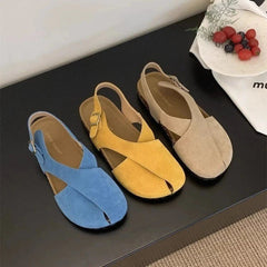 Flats Sandals Platform Shoes Suede Casual Buckle Slippers Brand Walking Slingback Sandalias Mujer