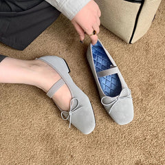 Sweet Butterfly Knot Stripe Design Mary Jane Shoes Comfortable Suede Elastic Band Casual Flats Elegant Brand Shoe