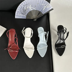 Hollow Out Sandals Pointed Toe Thin High Heels Wedding Shoes Ankle Buckle Strap Pumps