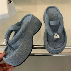 Satin Crystalline Thick-soled Flip Flops Shoes Open Toe Back Strap Casual Party Beach Sandals