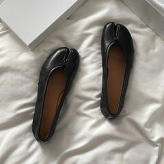 Split Toe Ballet Flats Tabi Shoes Casual Slip-on Loafers Pleated Leather Espadrilles Zapatillas Mujer