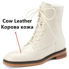 Ankle Boots Office Casual Genuine Leather Wool Low Heels Comfortable Shoes Woman High Quality