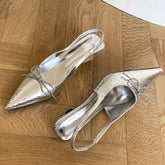 Butterfly-knot Thin Low Heels Sandals Elegant Pointed Toe Slip-On Slingback Shoes