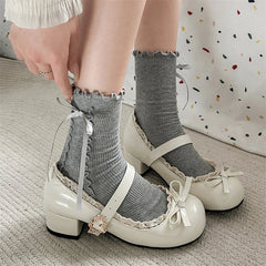 JK Mary Jane Shoes Ladies Causal Shallow Butterflyknot Shoes Autumn Female Leather Shoes