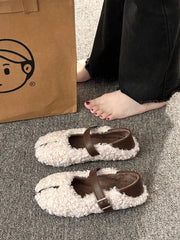 Shoes Woman Flats Loafers Fur Round Toe Casual Sneakers Dress Moccasin Fall Leisure Buckle Strap Flock Rubb