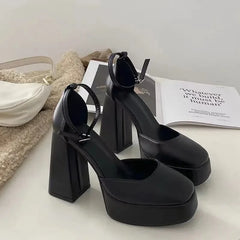 Mary Jane Shoes Thick Heels High Heels Waterproof Platform Hollow Brand
