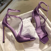 Silk Thin High Heels Brand Banquet Open Toe Cross-tied Elegant Sandals