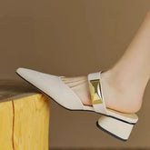 Pointed Metal Decorate Muller Shoes Platform Casual Half Slippers High Heel Woman Sandals