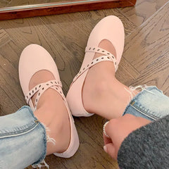 Flats Genuine Leather Ballet Flats Round Toe Buckle Strap Casual Comfortable Shoes Woman Concise