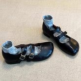 Double Buckle Strap Tabis Shoes Solid Leather Mary Janes Low Heeled Flats Woman Trotters Loafers Barefoot Walking Shoes