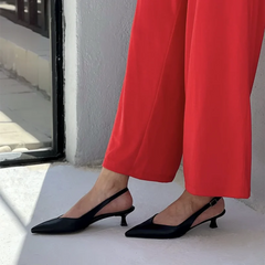 Shoes Slip On Black Pointed Toe Slingbacks Pumps Wedding Shoes Low Heels Dress