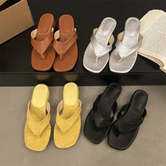 Thin Low Heels Slippers Round Clip Toe Beach Casual Sandals Flip Flops Shoes Zapatos De Mujer