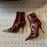 Patent Leather Belt Buckle Ankle Boots Elegant High heels Chelsea Office Lady Short Booties Shoes