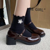 Mary Jane Shoes Simple Glossy PU Causal Uniform Low-heeled Shoes Versatile Lolita Pumps