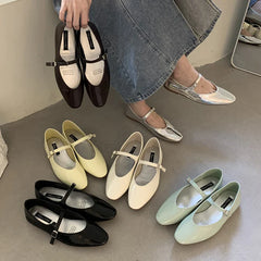 Flat mary janes shoes woman candy color soft leather ballet flats ankle strap comfy mocaasins