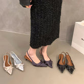 Bowktie pointed toe slingbacks low thin heel