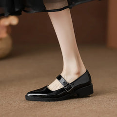Patent Leather Buckle Strap Oxfords Woman Pointed Toe Shoes Low Heel Flats Mary Janes Lolita Derby Loafers Femme Sneakers