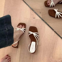 Kitten High Heels Open Toe Sandals Cross Narrow Band Low Slippers Stylish Comfortable Multi-work Shoes Flat Heels
