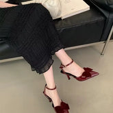 Sweet Velvet Leather Ankle Strap Buckle Sandals Heels Diagonal Heels Sandals Shoes
