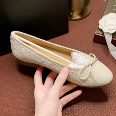 Mixed Color Silver Bowtie Ballets Round Toe Flats Office Slip On Loafers Tweed Cloth Ballerina Bridal Wedding Shoes