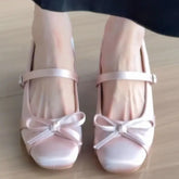 French Bow Thick Heel Single Buckle Mary Jane Shoes