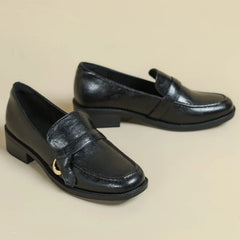 Cow Leather Metal Buckle Slip On Flat Shoes High Quality Comfortable Loafers Casual Versatile Daily Famale Shoes