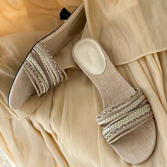 Low Heel Weave Slippers Elegant Open Toe Dress Slides Outdoor Gladiator Shoes
