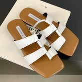 Set Toe Flat Sandals Square Head Hollow Slippers Party Soft Bottom Beach Shoes Flip Flops