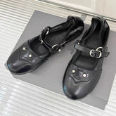 Rivet Decoration Mary Jane Shoes Retro Square Toe Comfort Soft Sole Ballet Flats Belt Buckle Shallow Shoe