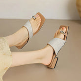 Slippers Casual Beach Shoes Low Slides Square Toe Rubber Flip Flops Sabot Hawaiian Soft PU Rome Fabric Leisure Hoof