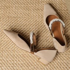mary jane flats natural suede leather beading band pointed toe slip-on casual footwear daily shoes